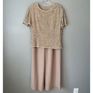 Adrianna Papell Beige Sequin Top and Pants Set